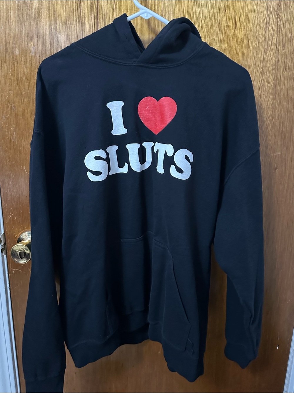 Black Graphic Hoodie with Red Heart and White Lettering